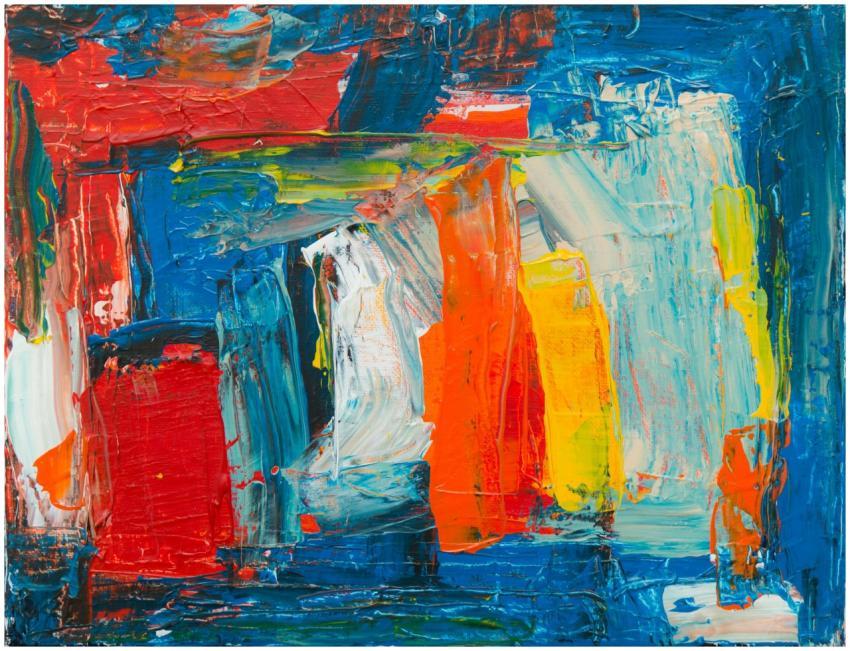 A bold and colorful abstract acrylic painting usin