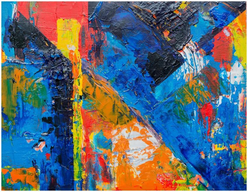 Bold and colorful abstract painting featuring dyna