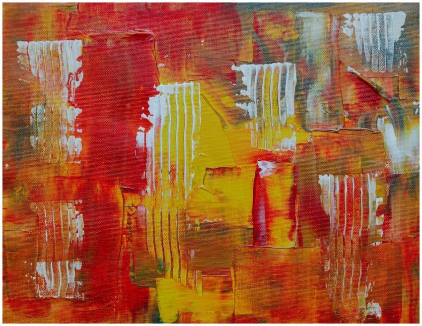 Colorful abstract painting with vivid red, orange,