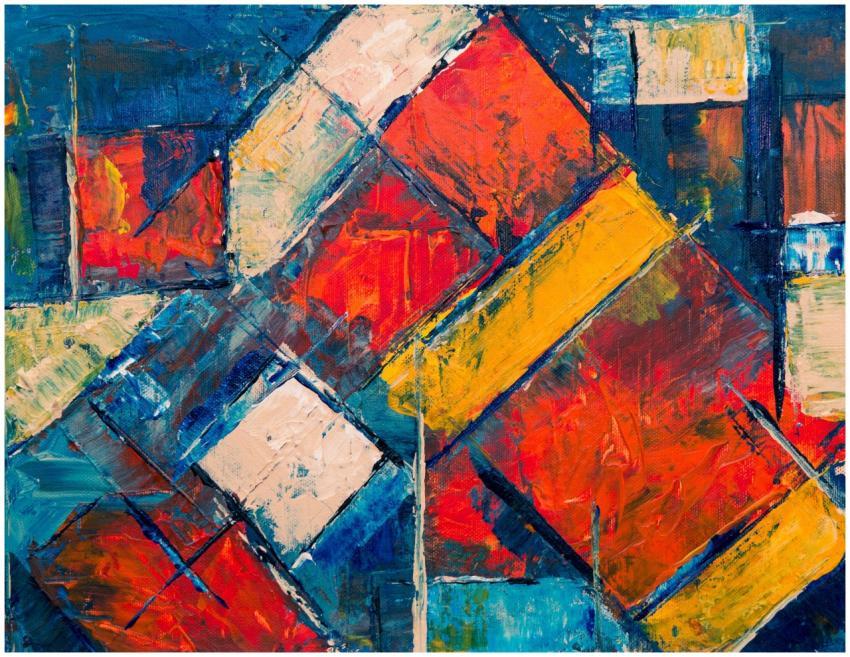Bold and colorful abstract geometric painting with
