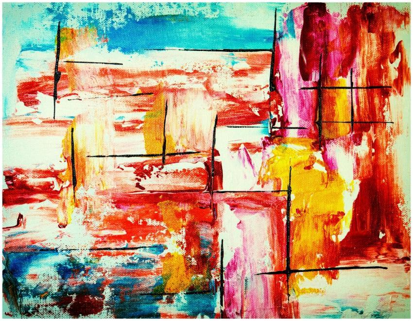 Bright and colorful abstract acrylic painting with