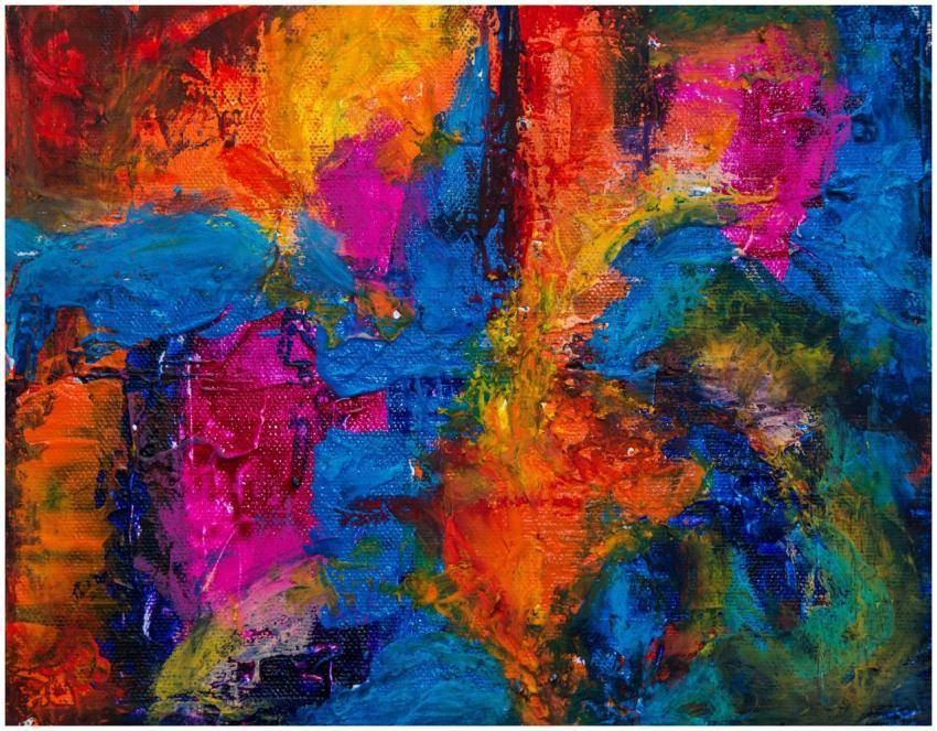 Colorful abstract painting with vibrant hues, acry