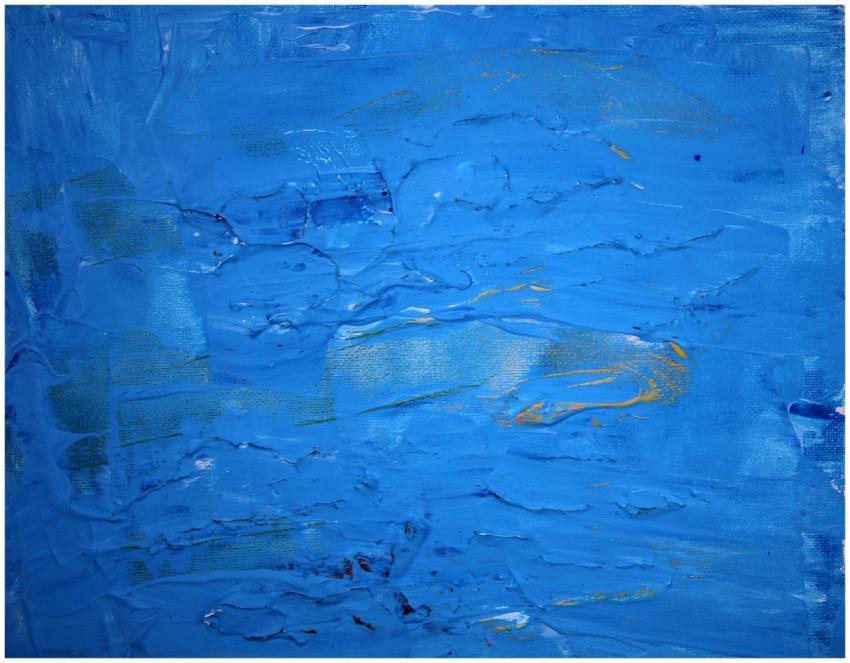 Vibrant abstract painting in blue tones with textu