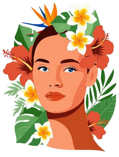 Woman Colorful Flowers Hibiscus
