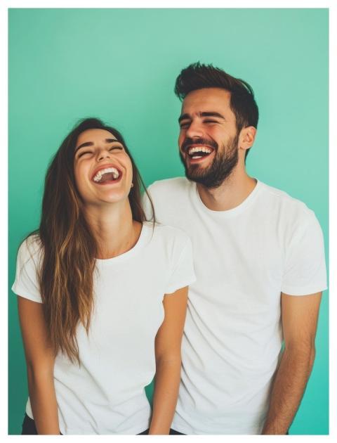 Smile Happy Couple White T-Shirts Portrait
