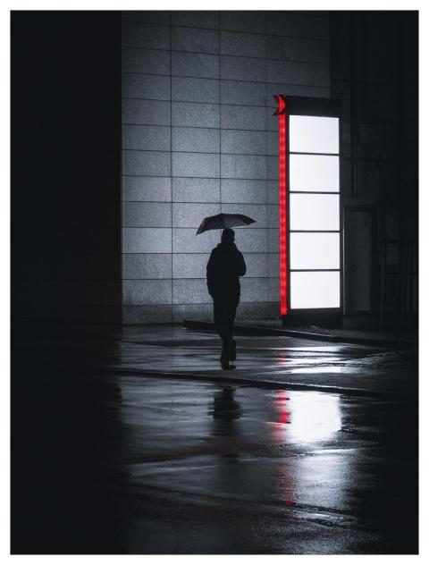 Rain Night Man Street Scene