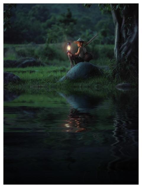 Boy Lamp Nature Night