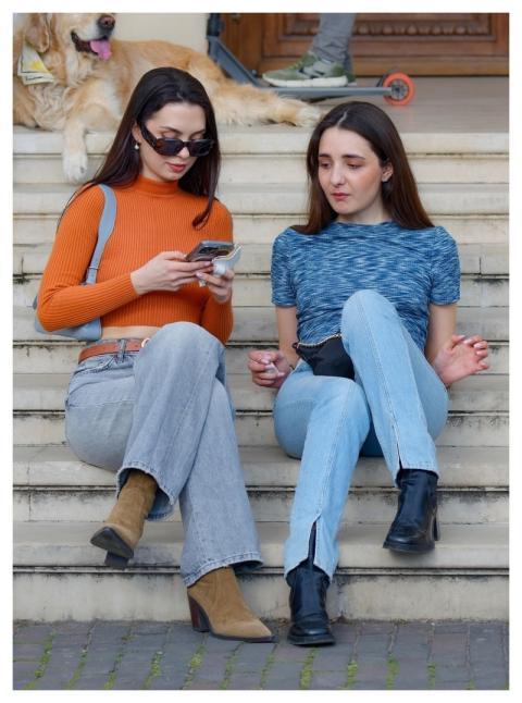 Girls Happy Sitting Stairs