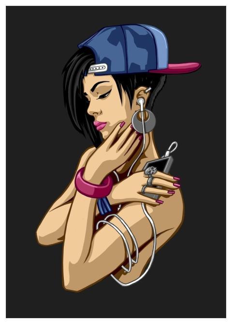 Young Woman Player Headphones Art