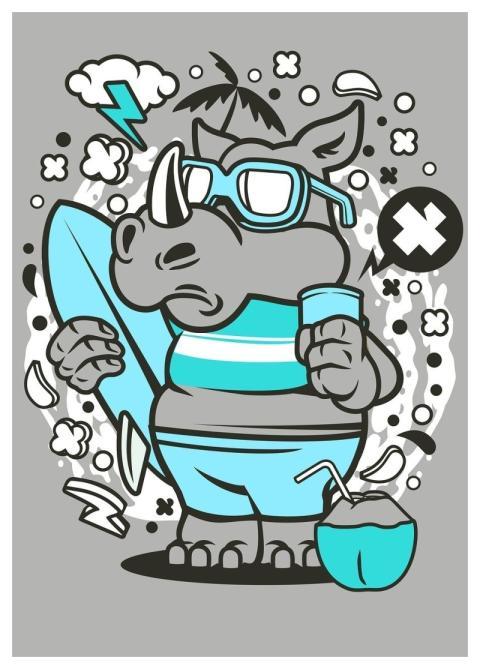 Rhino Surfing T-Shirt Design Surfing Rhino Beach B