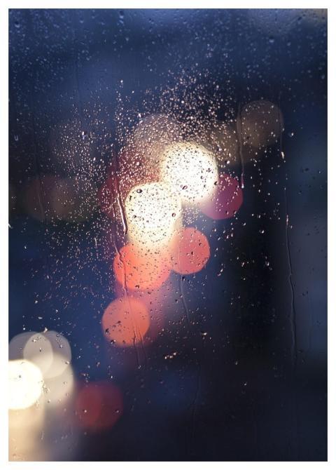 Car Lights Window Raindrops Nature