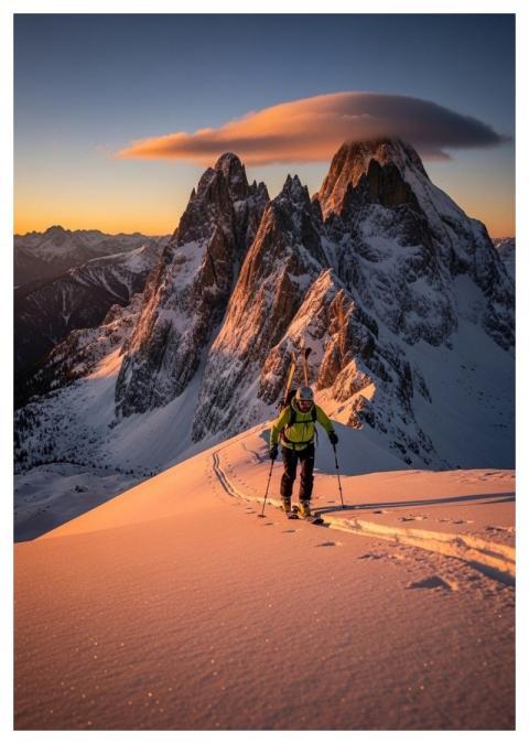 Skiing Mountains Sunrise Cross-Country Skiing