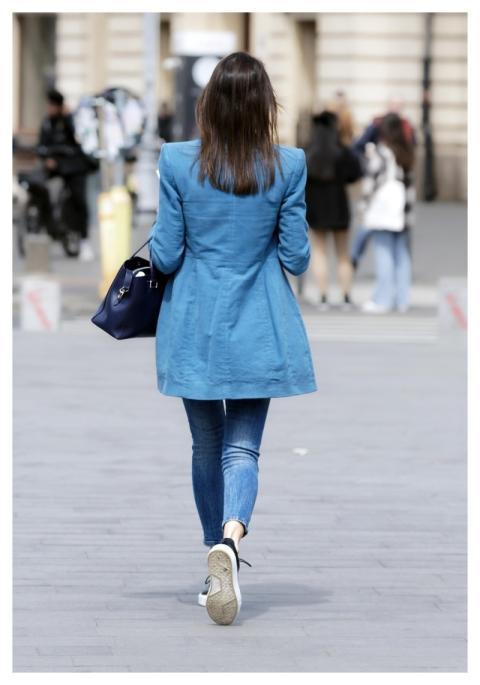 Woman Casual Walking Crossing The Street