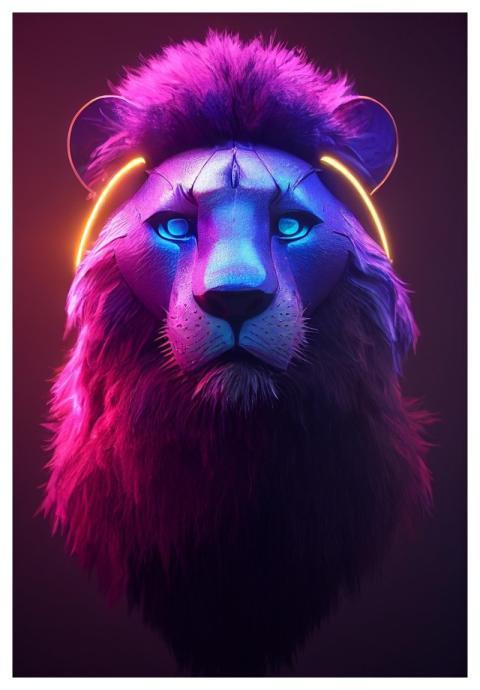 Ai Generated Lion Feline Neon