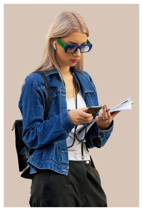 Girl Blond Backpack Smartphone