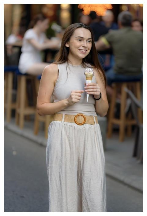 Woman Ice Cream Street Smiling