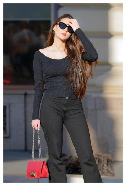 Girl Long Hair Modern Black Clothes