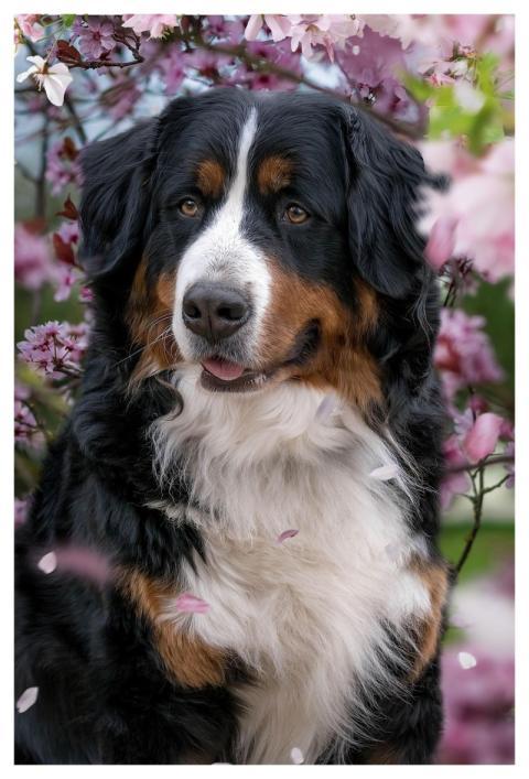 Bernese Mountain Dog Cherry Blossoms Dog Domestic
