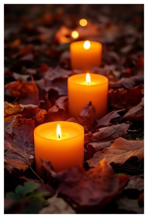 Candles Autumn Leaves Light