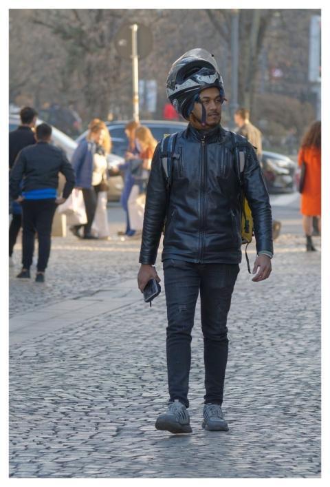 Man Motorcyclist Helmet Courier