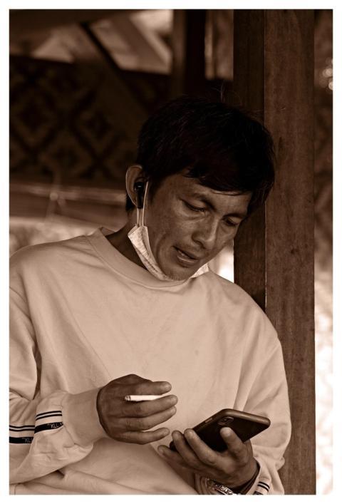 Man Communication Cigarette Smartphone