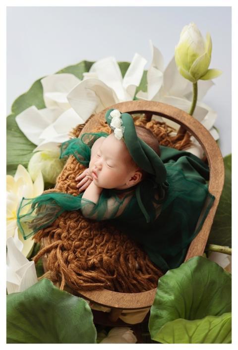 Newborn Sleeping Baby Flower Arrangement Tradition