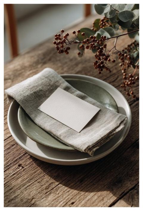 Still Life Minimalist Ceramic Tableware Linen Napk