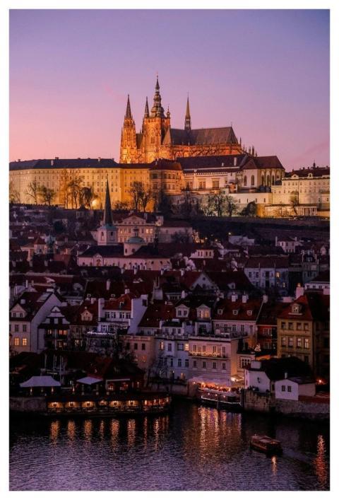 Prague Castle Gothic Architecture Evening Scene Il