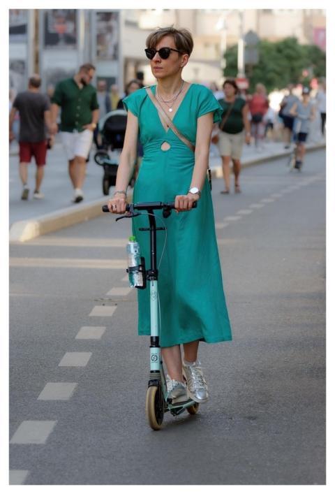 Woman Electric Scooter Dress Sunglasses