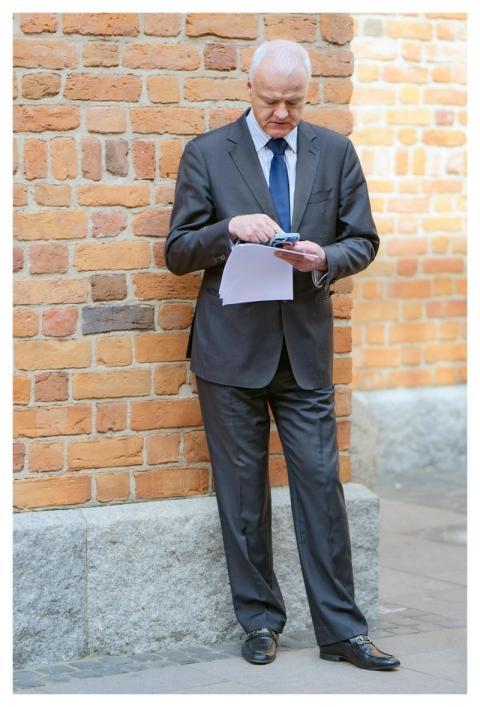 Man Stylish White Hair Smartphone