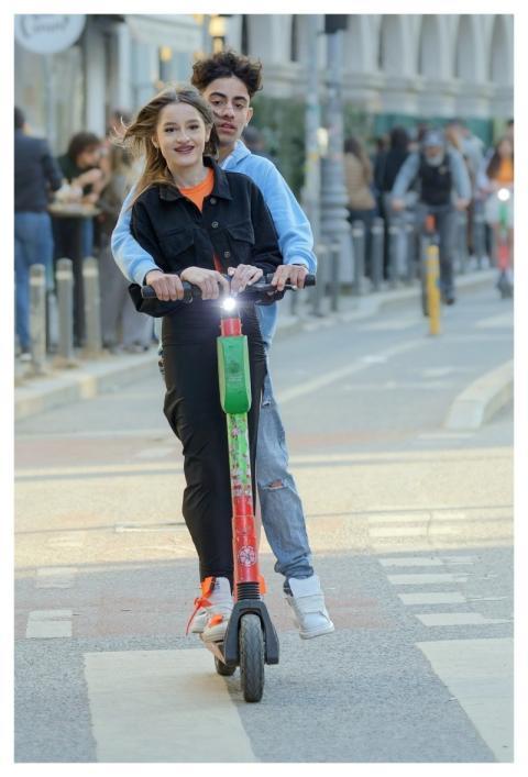 People Couple Scooter Young