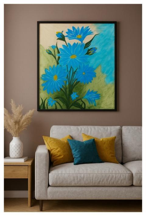 Painting Flowers Blue Flowers Wall
