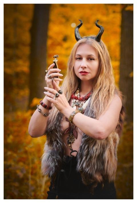 Woman Autumn Horns Forest