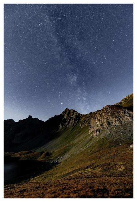 Night Sky Mountains Stars Galaxy