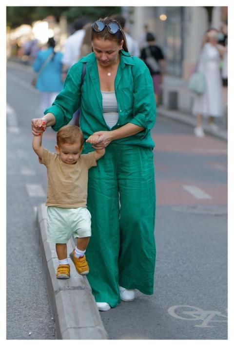 Mother Child Son Sidewalk