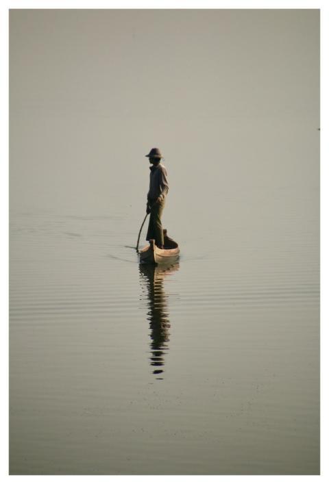 Fisherman Boat Lake Man