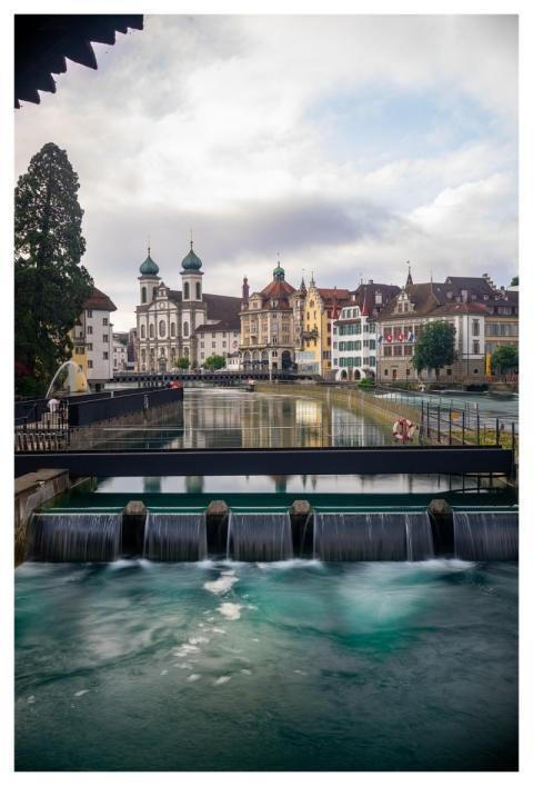 Waterfall Cityscape Switzerland Lucerne