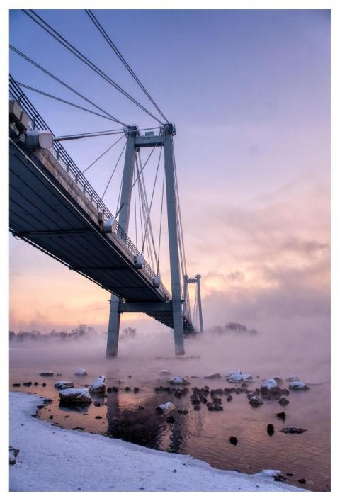Bridge Winter Frost Fog