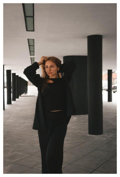 Woman Black Clothes Shirt Pants