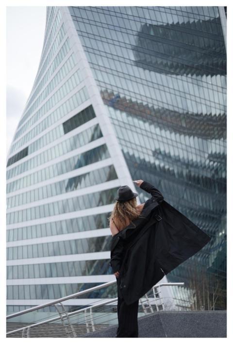 Woman Skyscrapers Business City Posing