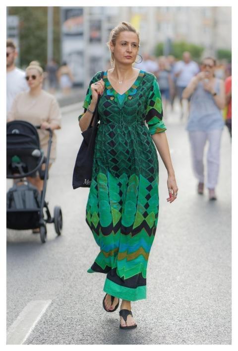 Woman Dress Greene Walking