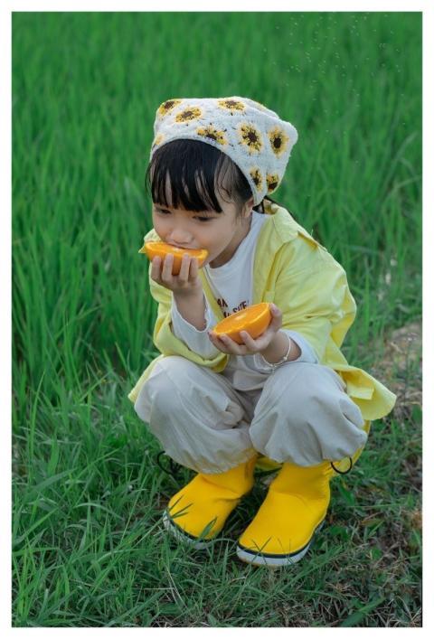 Little Girl Countryside Rice Field Orange