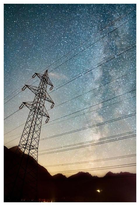 Milky Way Electricity Pole Night Stars