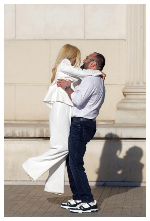 Couple Posing Hug Outdoors