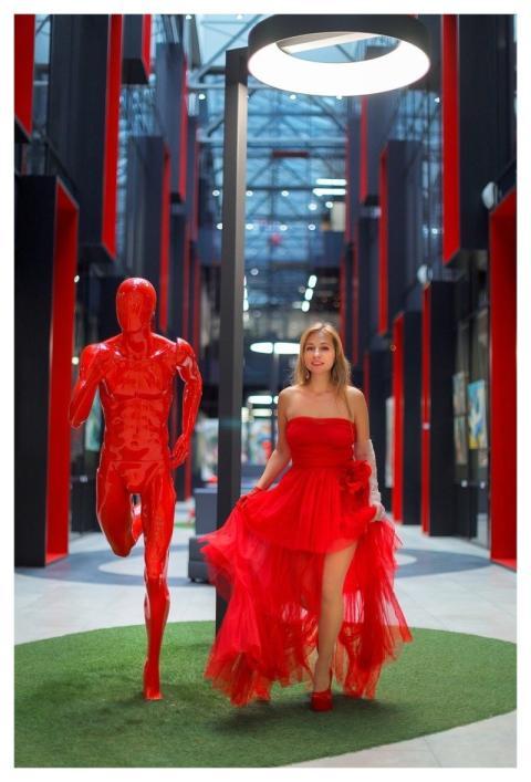 Young Woman Portrait Surrealism Red Dress