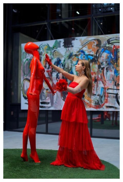 Young Woman Portrait Surrealism Red Dress