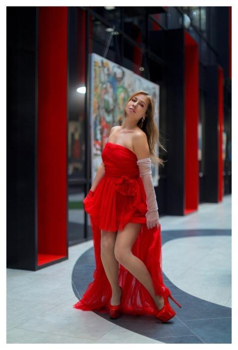 Young Woman Portrait Surrealism Red Dress