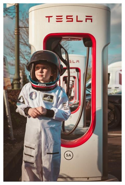 Girl Astronaut Space Tesla