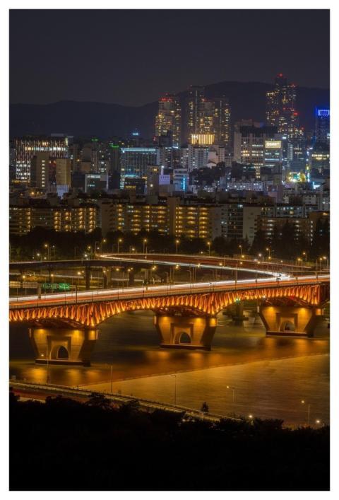 Night View Bridge River Building