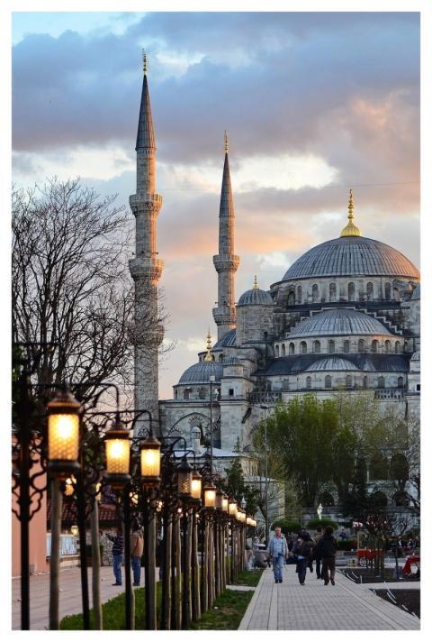 Mosque Minarets Nature Street Lamps